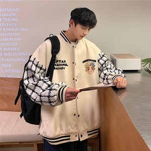 港风  秋季新品潮流宽松呢料夹克棒球服外套男女 G6706 P85控108图片