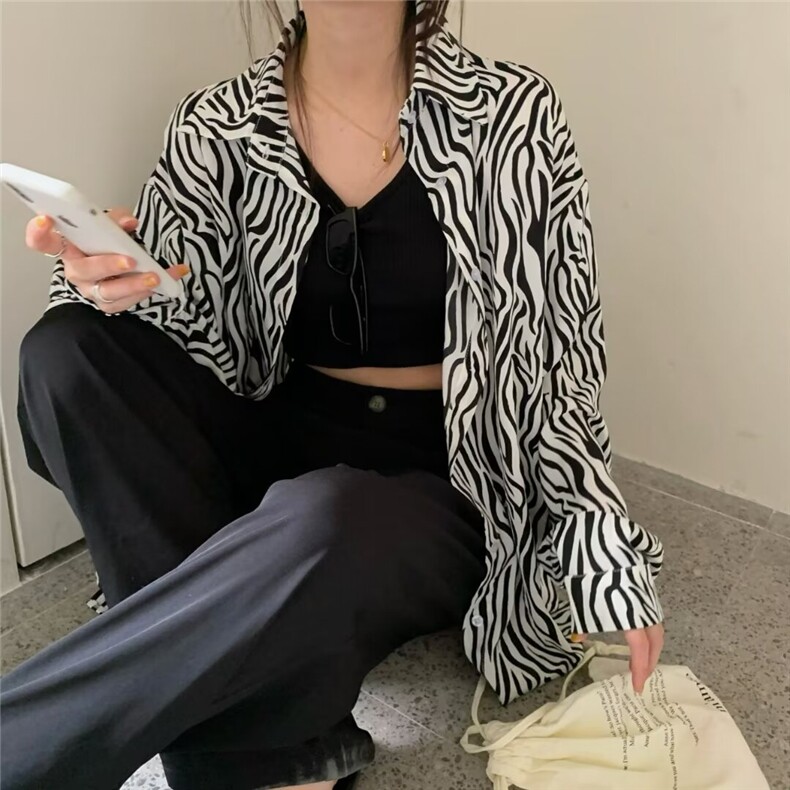 网络图现货斑马纹衬衫ins秋季潮流衬衣宽松港风痞帅外套RA913-P55,男装衬衫,星座1005-6