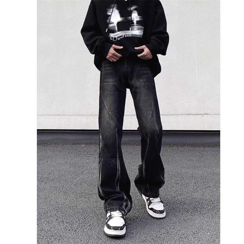 美式高街扎染牛仔裤男新款潮痞帅hiphop直筒宽松阔腿裤L83122-p45,男装牛仔裤,星座1008