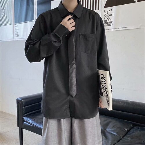 新款长袖衬衫男韩版宽松学院风DK制服潮情侣衬衣学生班服cs11-p30图片