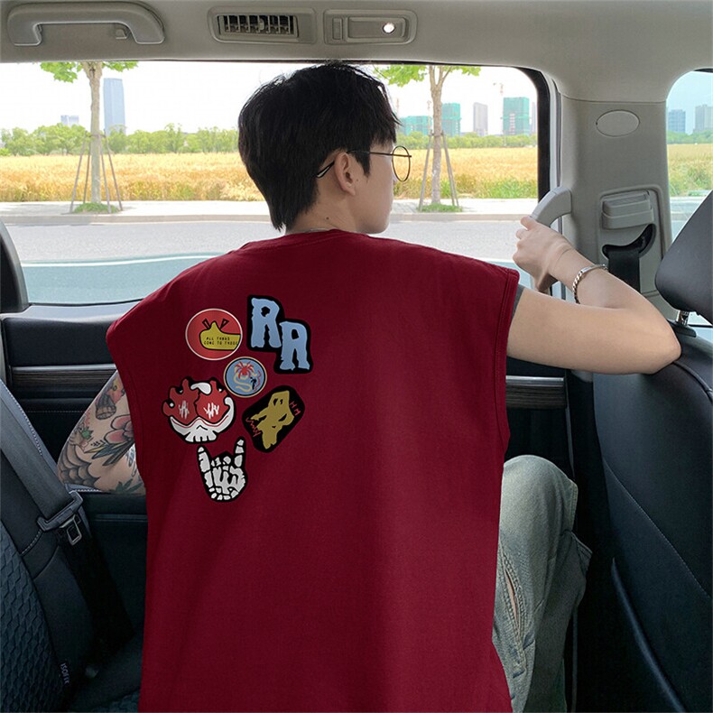 可48小时发货支持抖音得物来样二开240克重磅美式纯棉背心无袖t恤,男装T恤,电商A486