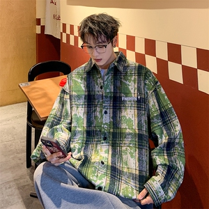 衬衫男春季新款港风宽松大码扎染长袖衬衣CS3098-特P30图片