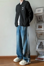 B221美式ins高街小众宽松三条杠运动牛仔裤LK23130-P60控78，男装牛仔裤，电商B221