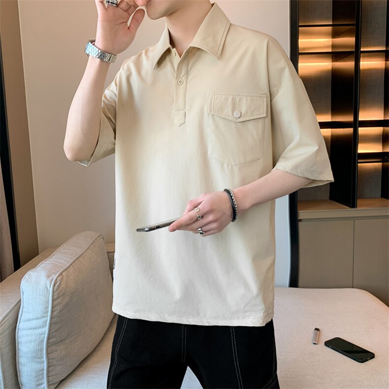 抖音冰丝薄款短袖POLO衫男士潮牌百搭休闲半袖t恤港风上衣服,男装Polo衫,电商A409-1