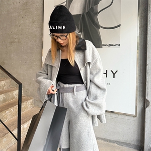 时髦气质羊毛宽松毛呢外套短裤套装女2025秋冬小个子双面羊绒大衣图片