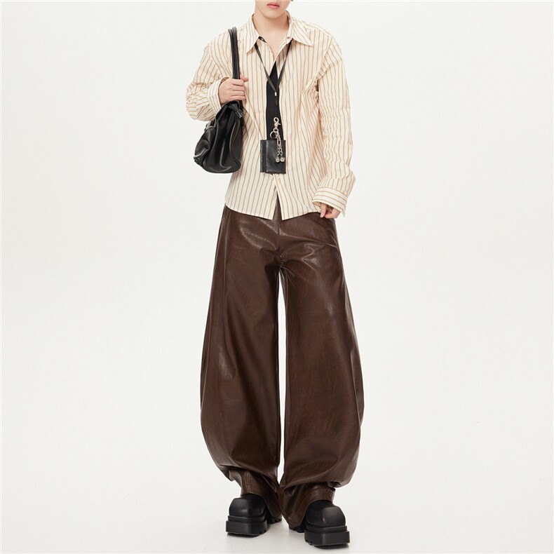 1506-1/KL90681/P82美式高街pu皮裤男潮牌宽松阔腿休闲百搭机车裤，男装皮裤，星座1506-1