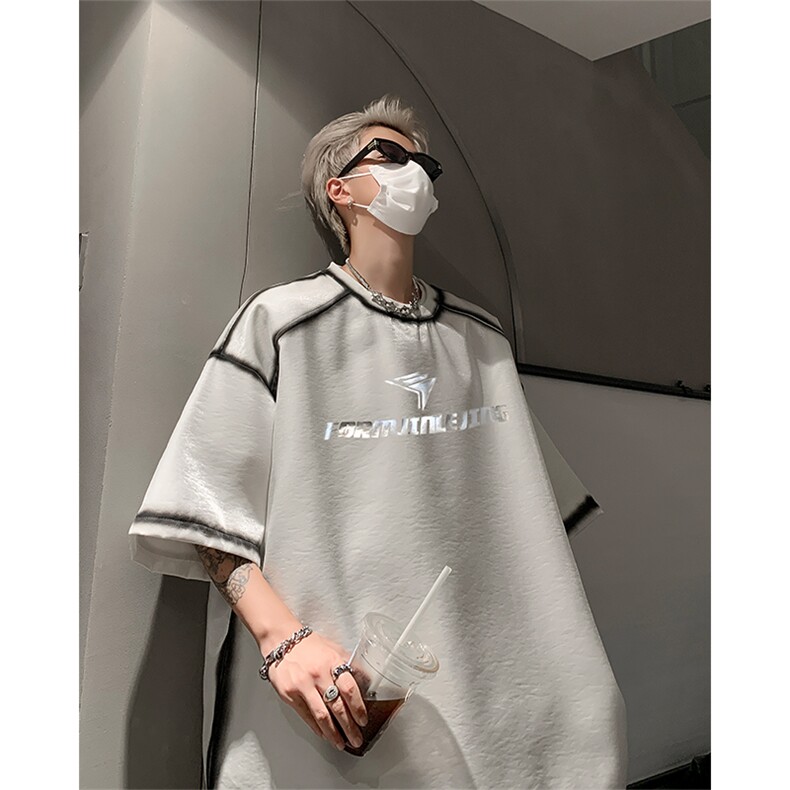 男装丝光棉喷漆短袖T恤2025夏印花五分袖体恤XZ514-2-2024104-P63,男装T恤,星座514-2(原B239)