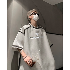 男装丝光棉喷漆短袖T恤2025夏印花五分袖体恤XZ514-2-2024104-P63，男装T恤，星座514-2(原B239)