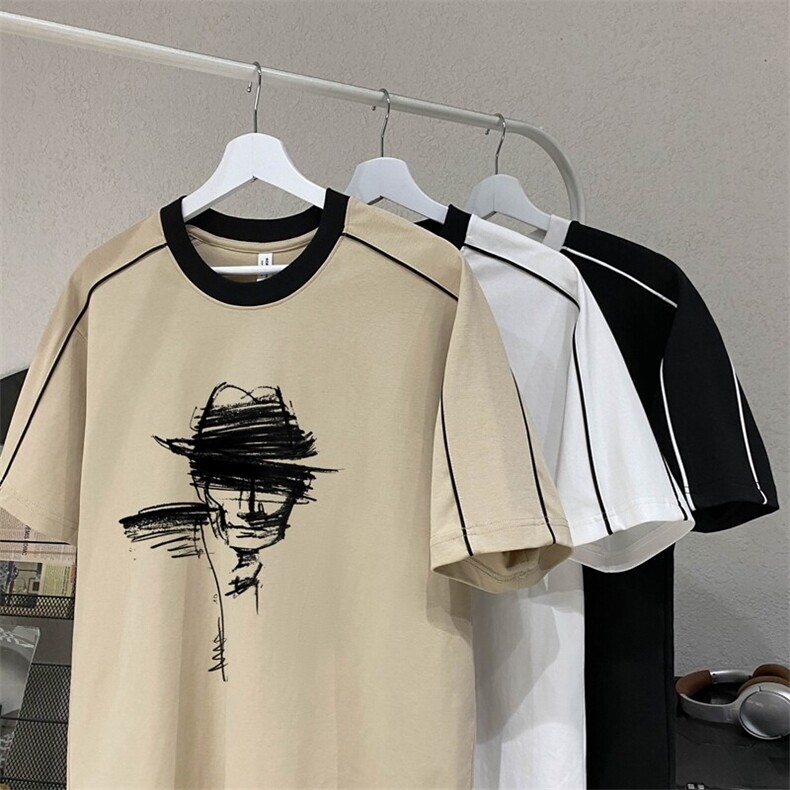 印花高品质索罗娜圆领压条拼接短袖插肩袖织带T恤CT106-P38,男装T恤,星座517A-3