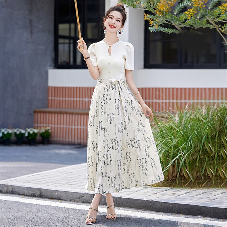 现货新中式半身裙套装女夏季新款时尚今年流行漂亮气质两件套,女装套装/套裙,韩美纤衣