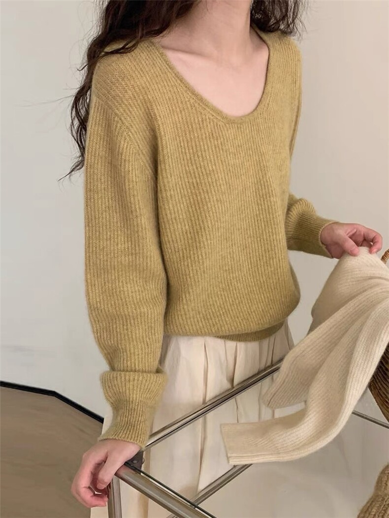 韩版修身显瘦气质V领羊毛衫时尚百搭保暖针织衫,女装羊毛衫,圣旺供货