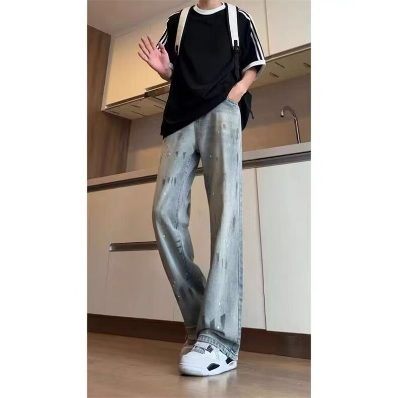 直筒牛仔裤男2025春夏季新款渐变色裤子女宽松小众拖地裤XA388,男装牛仔裤,星座208-5