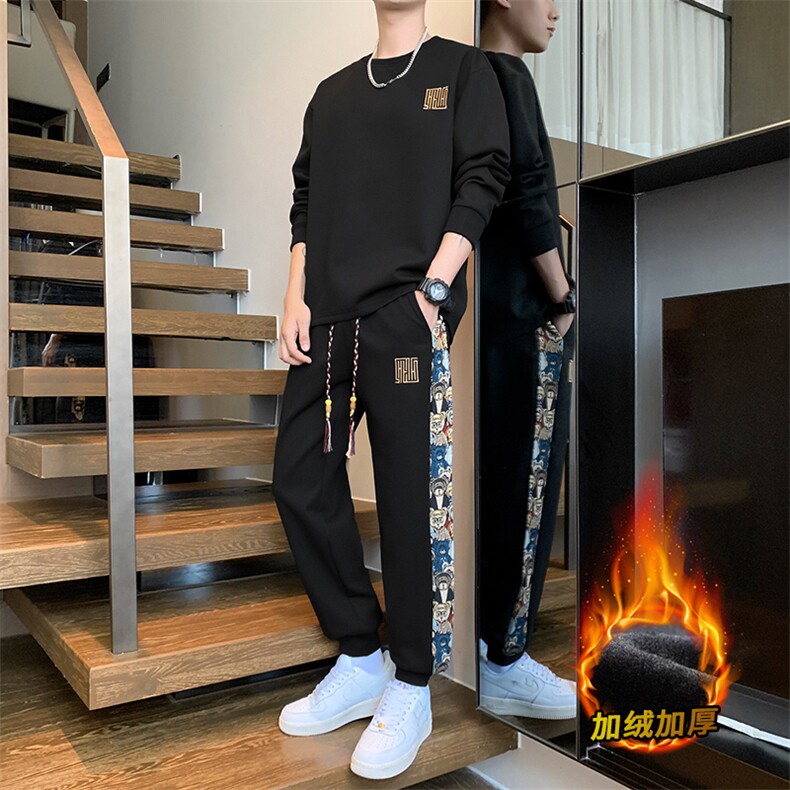 加绒加厚M-8X休闲字母印花套装男T06加绒-P70大码,男装T恤,星座209