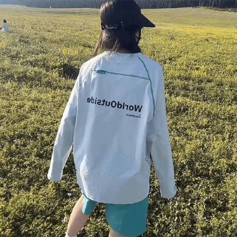 美式高街解构工艺速干长袖T恤男女款防晒罩衫户外运动潮牌骑行服,男装防晒衣,电商A486