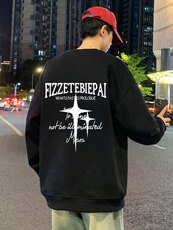 W551P35加绒45卫衣圆领长袖打底衫套头宽松无帽外套天芒星印花，男装卫衣，星座304A-1