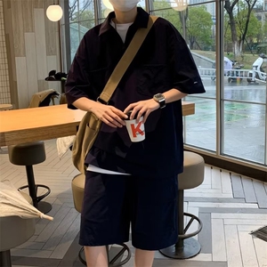 夏季潮牌日系cityboy工装运动套装男短袖翻领T恤两件套TZ404-P46图片