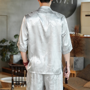 新中式衬衫男风男装汉服大码龙纹盘扣道袍短袖开衫 CS513 P35图片