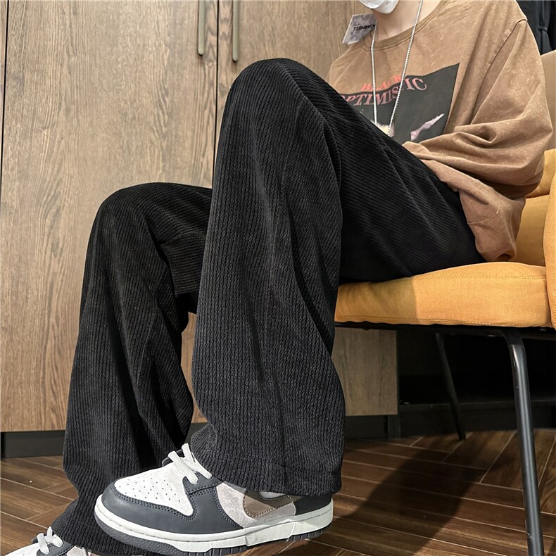 休闲裤男春秋舒适长裤宽织带垂感阔腿直筒裤A061-YJ6696-P55图片
