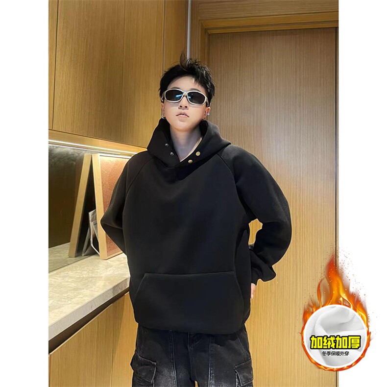 480G重磅加绒硬挺boxy男女秋冬美式高街结构古铜两粒扣卫衣厚外套，女装短外套，电商A486-1