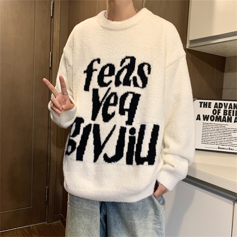 圆领毛衣男秋冬款马海毛美式潮流慵懒风内搭针织衫宽松套头打底衫,男装针织衫/毛衣,星座505-2（原电商A260-1)