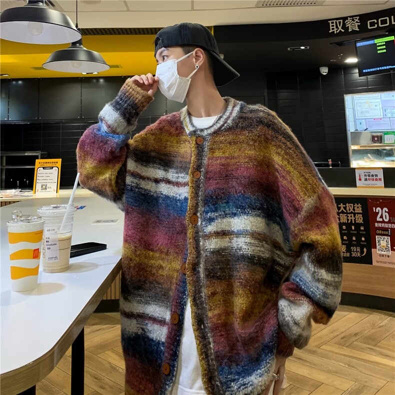 日系慵懒风条纹毛衣开衫男女春秋新款软糯针织衫外套冬季YM54-p58,男装针织衫/毛衣,星座1008