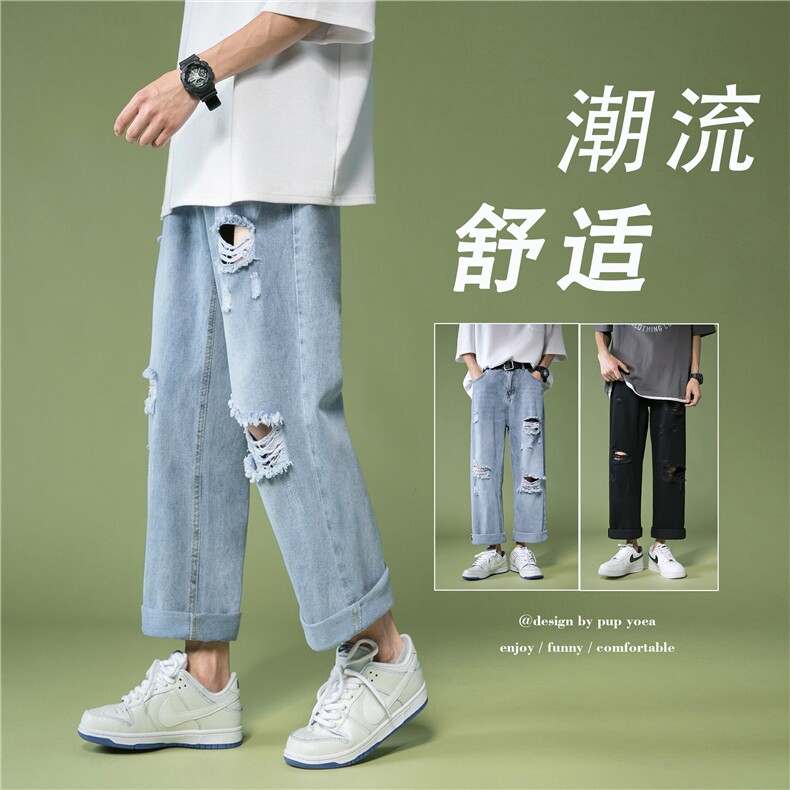 k701-p48-控68 中性高阶港风中性ins宽松大码肥仔破洞牛仔裤图片