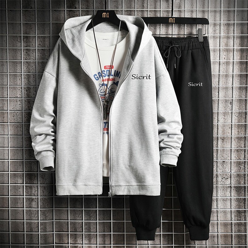 TK6098-P85开衫连帽卫衣套装男运动套装两件套网格挂拍,男装卫衣,电商A040A