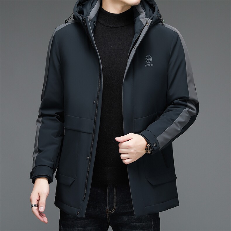 白鸭绒冬季新款流行中长款连帽休闲时尚羽绒服外套B66/82141-P315，男装羽绒服，电商B212（原钱塘6029）