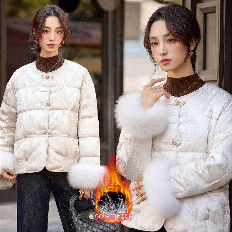 2025冬装新款时尚新中式90绒羽绒服外套,女装羽绒服,曼琳思菲