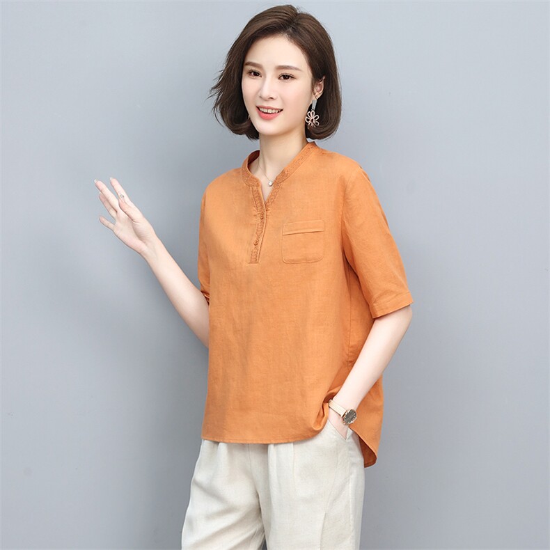棉麻女2025夏季新款中年妈妈时尚大码休闲洋气减龄亚麻,女装T恤,忆绮罗