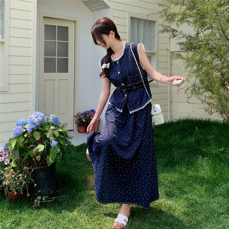 2025夏季新款韩版蕾丝拼接高级感马甲背心半身裙套装女裤子两件套,女装套装/套裙,2C133