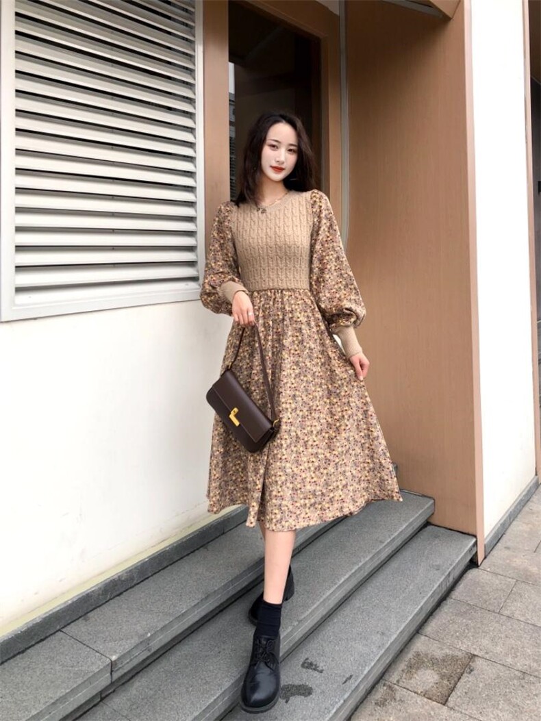 冬季新款时尚大方连衣裙，女装连衣裙，紫锦百艳