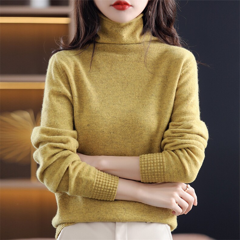 女式羊毛衫纯色堆堆领羊毛修身柔软,女装羊毛衫,开创羊绒