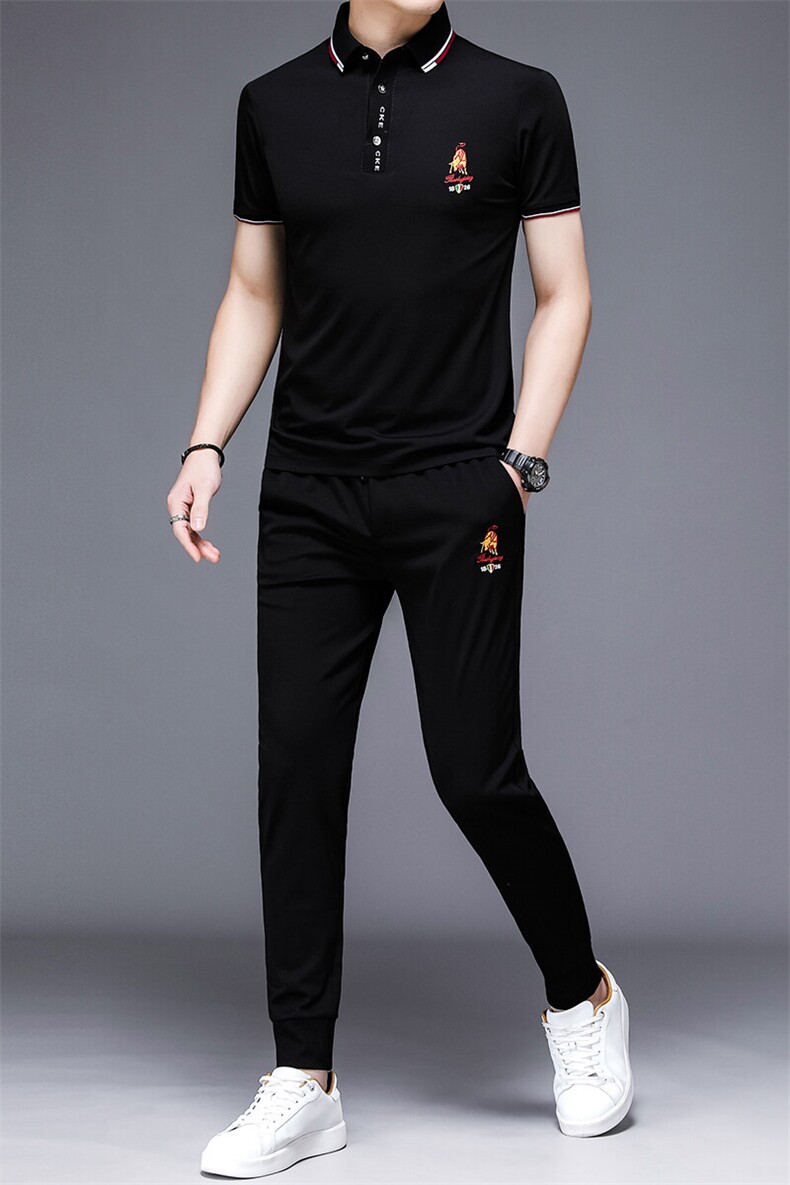 HP506夏季新款男士休闲套装刺绣男装百搭二件套,男装休闲套装,电商B360
