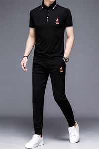 HP506夏季新款男士休闲套装刺绣男装百搭二件套图片