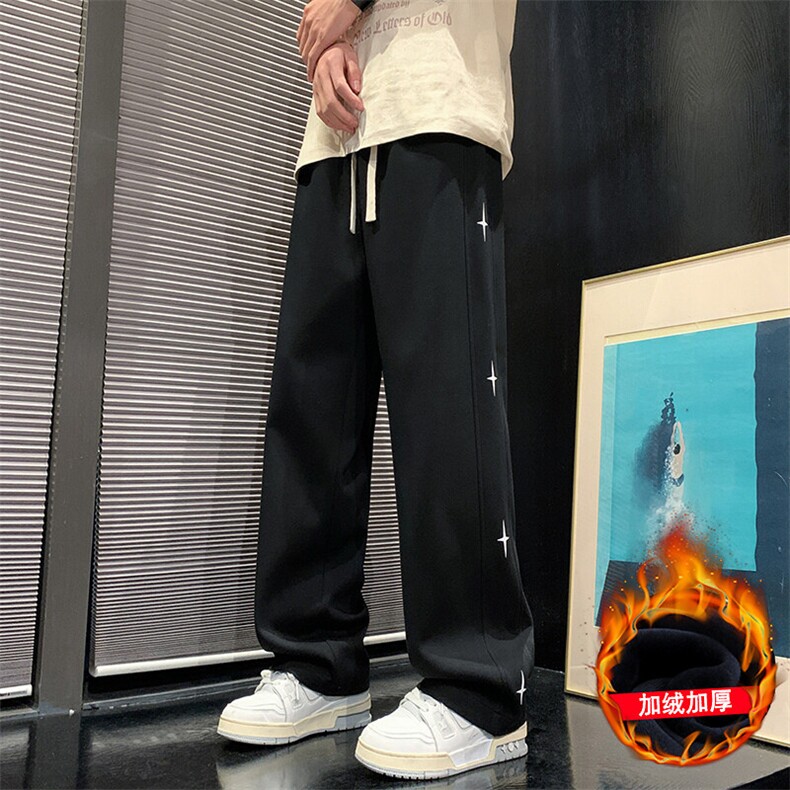 K901P48加绒58美式高街加绒加厚运动裤秋冬阔腿宽松直筒休闲长裤，男装休闲裤，星座304A-1