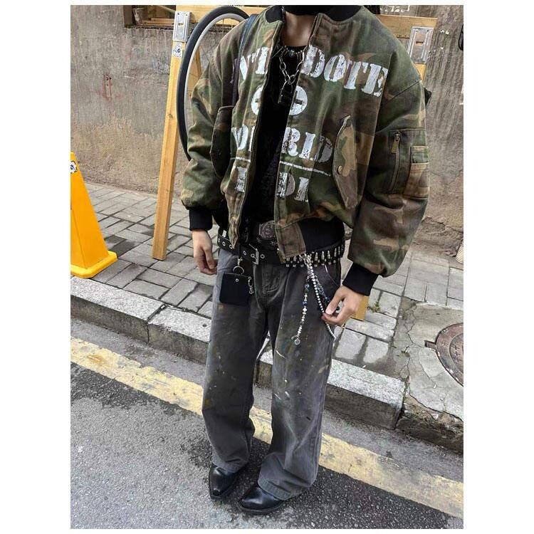 双面穿迷彩外套男款春秋季街头风棒球服美式高街飞行员夹克,男装夹克,四季星座505