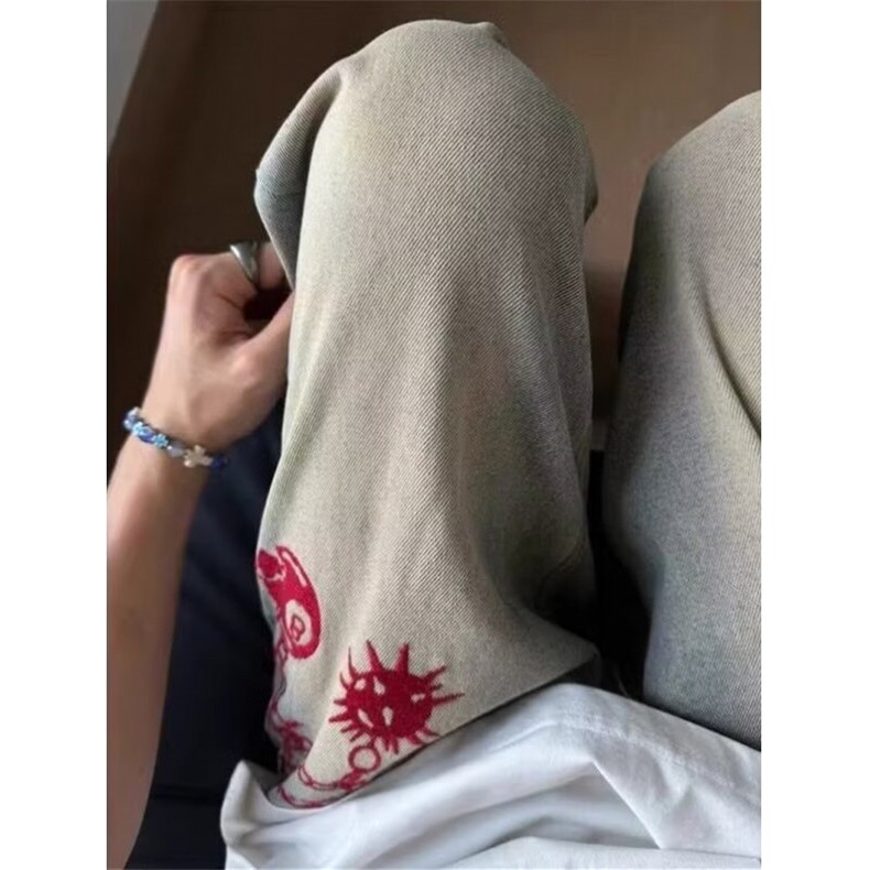 复古水洗做旧黄泥染刺绣牛仔裤男直筒宽松微喇叭vibe裤子N1116,男装牛仔裤,星座1116A（原606A-3）