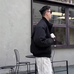 抖音得物 美式潮休闲夹克春季立领纯色复古工装加厚棉服外套AMY02图片
