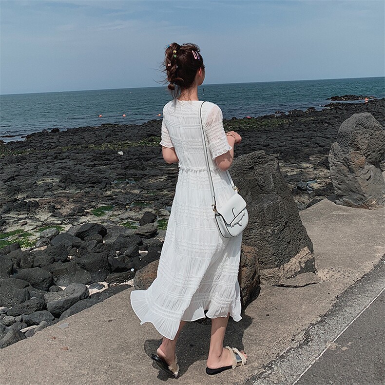 连衣裙2021夏季新款雪纺纯色舒适休闲时尚,女装连衣裙,艾艾淮淮