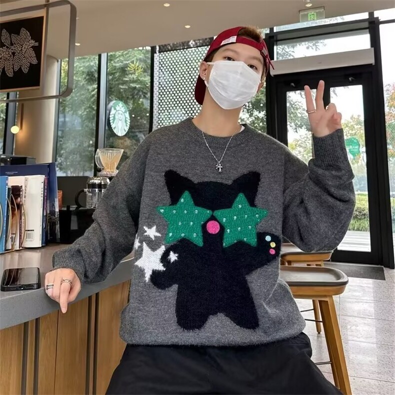 针织衫男女叮当猫刺绣帅气百搭保暖2024冬季ins毛衣外套MZ589-P52,男装针织衫/毛衣,星座412-3