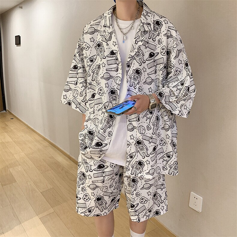 特P45控88-夏装冰丝短袖衬衫短裤休闲套装男生沙滩裤两件套XTZ226,男装T恤,电商B370