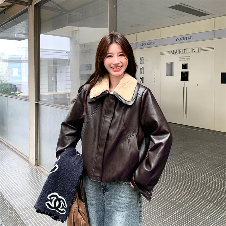 【新品】翻领皮衣夹克洋气PU皮白鸭绒羽绒服5153-P220-K328,女装羽绒服,2C126