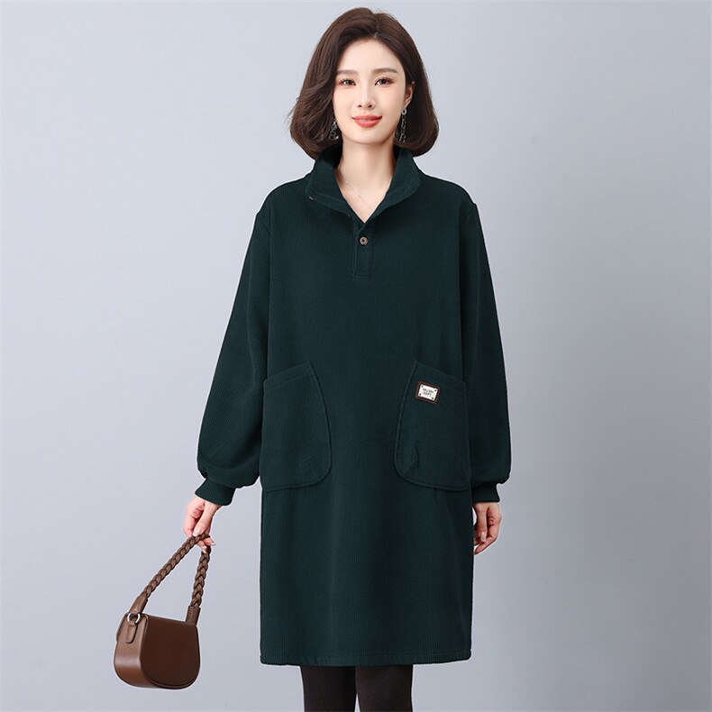 冬季新款保暖加绒加厚连衣裙显瘦修身长袖大码女装时尚百搭气质外套,女装连衣裙,悦见她
