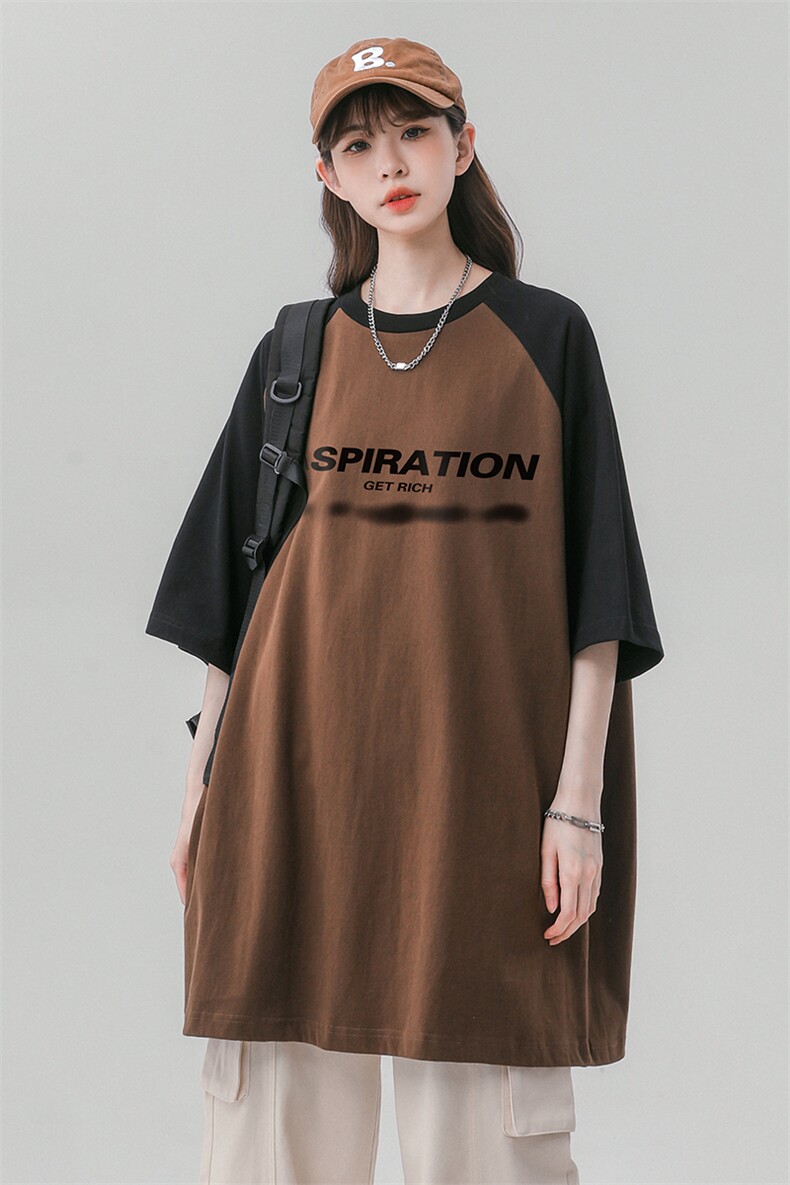 中性风2025新款夏季全棉宽松插肩袖拼色短袖T恤DT442P35控58,男装T恤,A247A