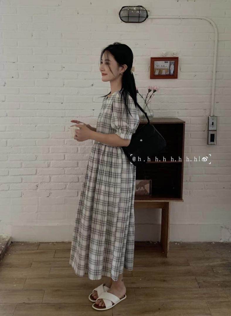 夏款.格子连衣裙，女装连衣裙，hh(4F)
