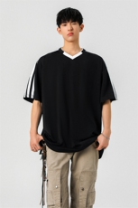 可二开美式复古条纹运动球衣男大码M-5XL短袖T恤男DX78018P45控75，男装T恤，星座226-1