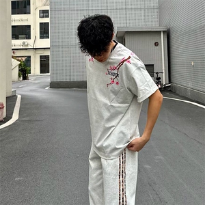 万针全刺绣工艺抖音得物高品质260克重磅纯棉双纱美式高街短袖T恤图片