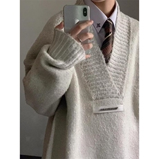 学院风V领毛衣男美式高级感情侣针织衫复古慵懒风低领外套MY28，男装针织衫/毛衣，星座516A