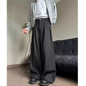 港风春款男女休闲西裤箭头刺绣褶皱宽松长裤HK335 P35图片